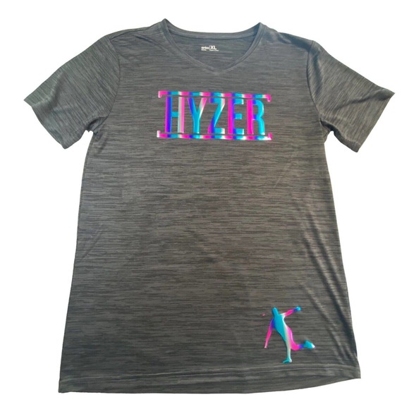 Disc Golf Shirt RAINBOW HOLOGRAPHIC HYZER Logo Unisex Jersey Active XL Grey - Picture 10 of 12